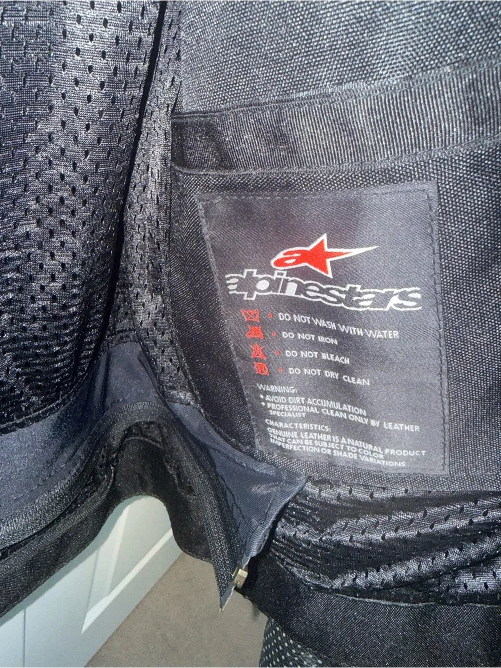 Alpinestars Black Leather Jacket with White Piping and Logo